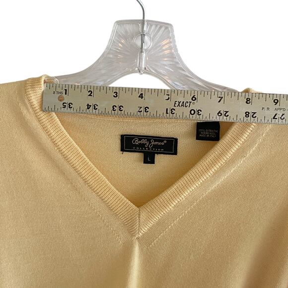 Bobby Jones Collection Sweater L Merino Wool V-Neck Golf Classic Preppy Yellow - Picture 7 of 11